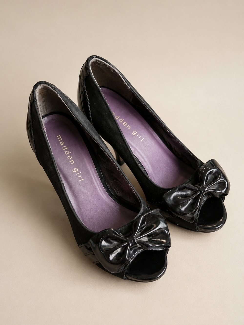 Madden Girl Black Peep-Toe Bow Heels